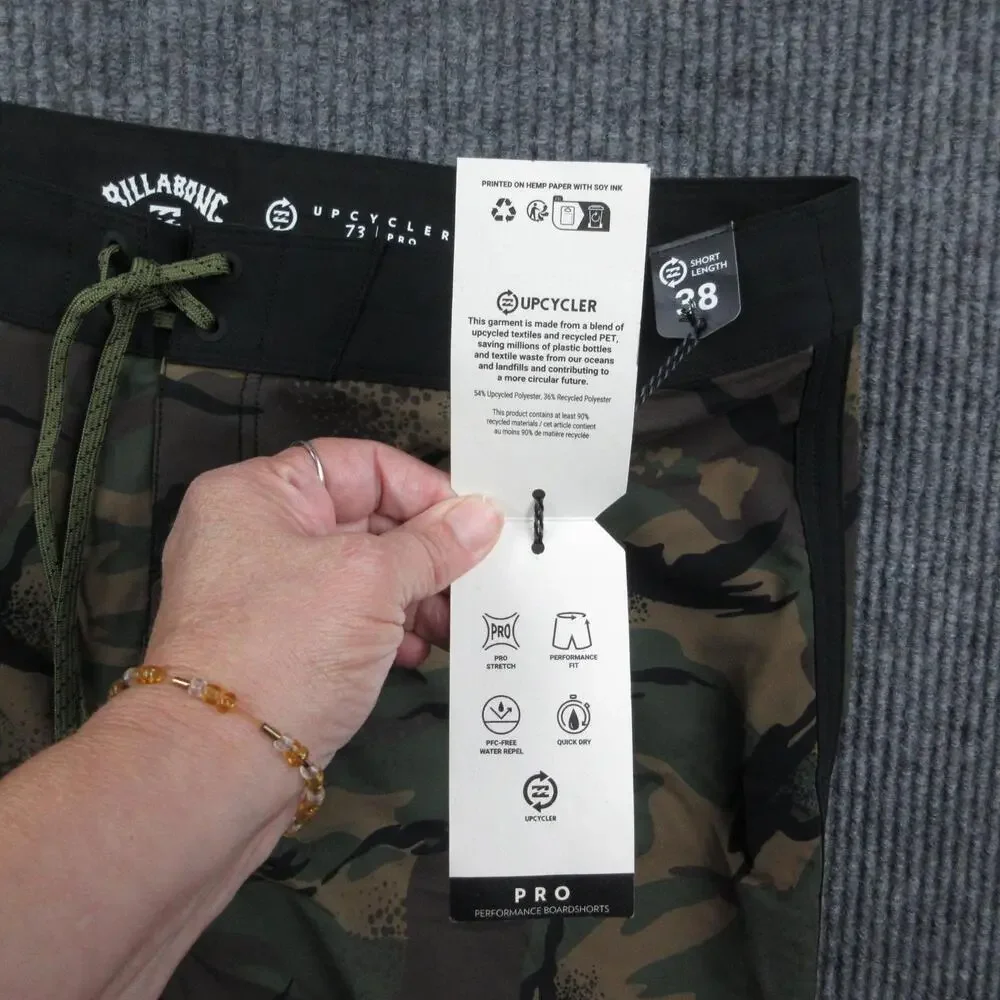Billabong Swim Shorts Mens 38 Green Camo Board Shorts Quick Dry Back Pocket NWT